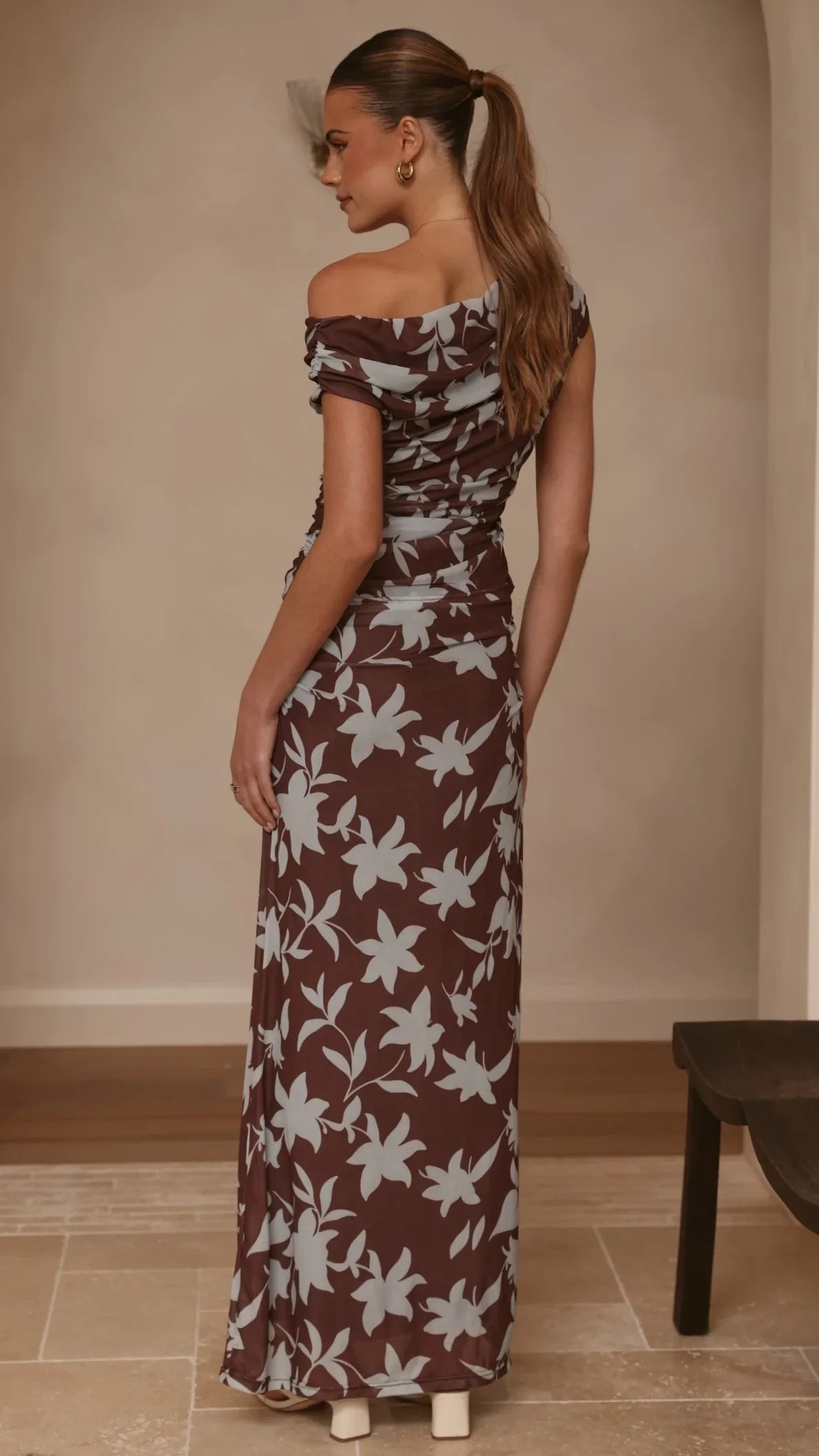 Nova Maxi Dress Chocolate Blue Print