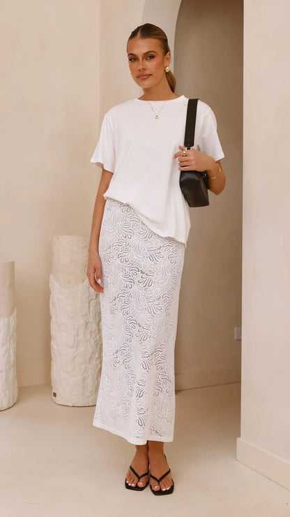 Louisa Lace Maxi Skirt White