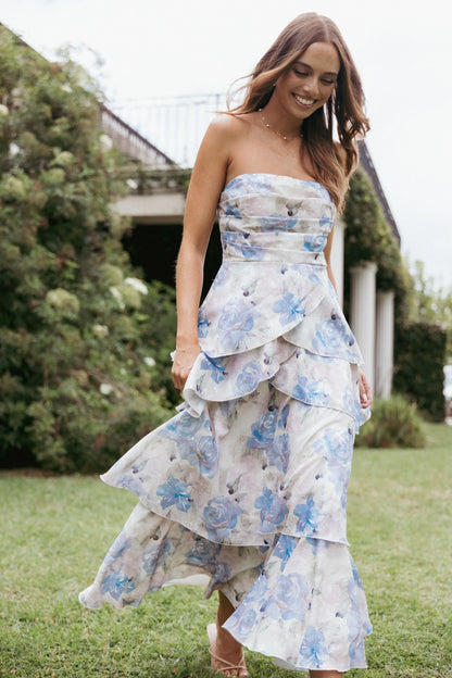Admira Strapless Maxi Dress Blue Floral