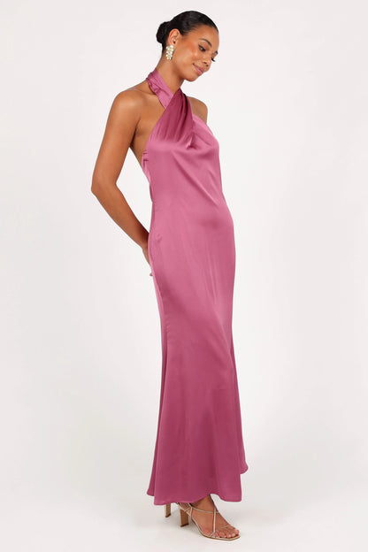 Mila Halterneck Maxi Dress Dark Rose