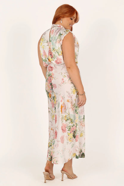 Anabelle Halter Neck Midi Dress White Floral