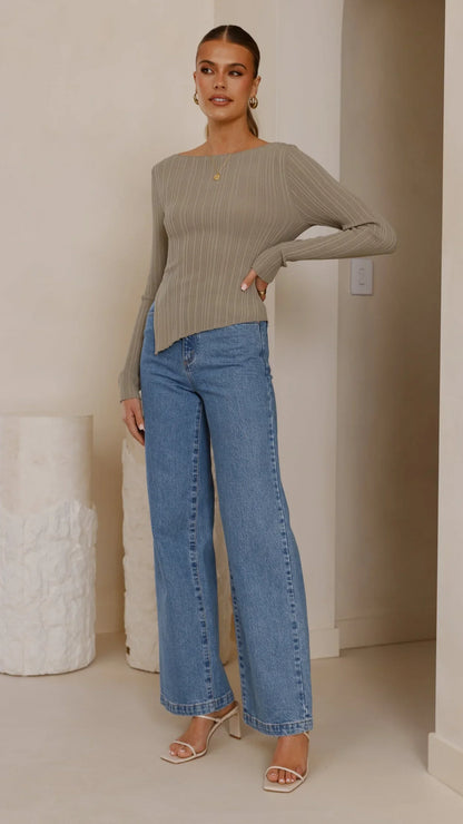 Isla Long Sleeve Top Khaki