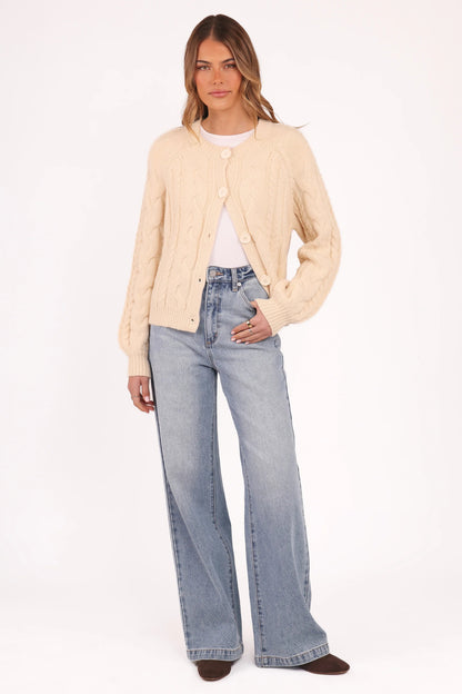 Nika Cable Knit Cardigan Taupe