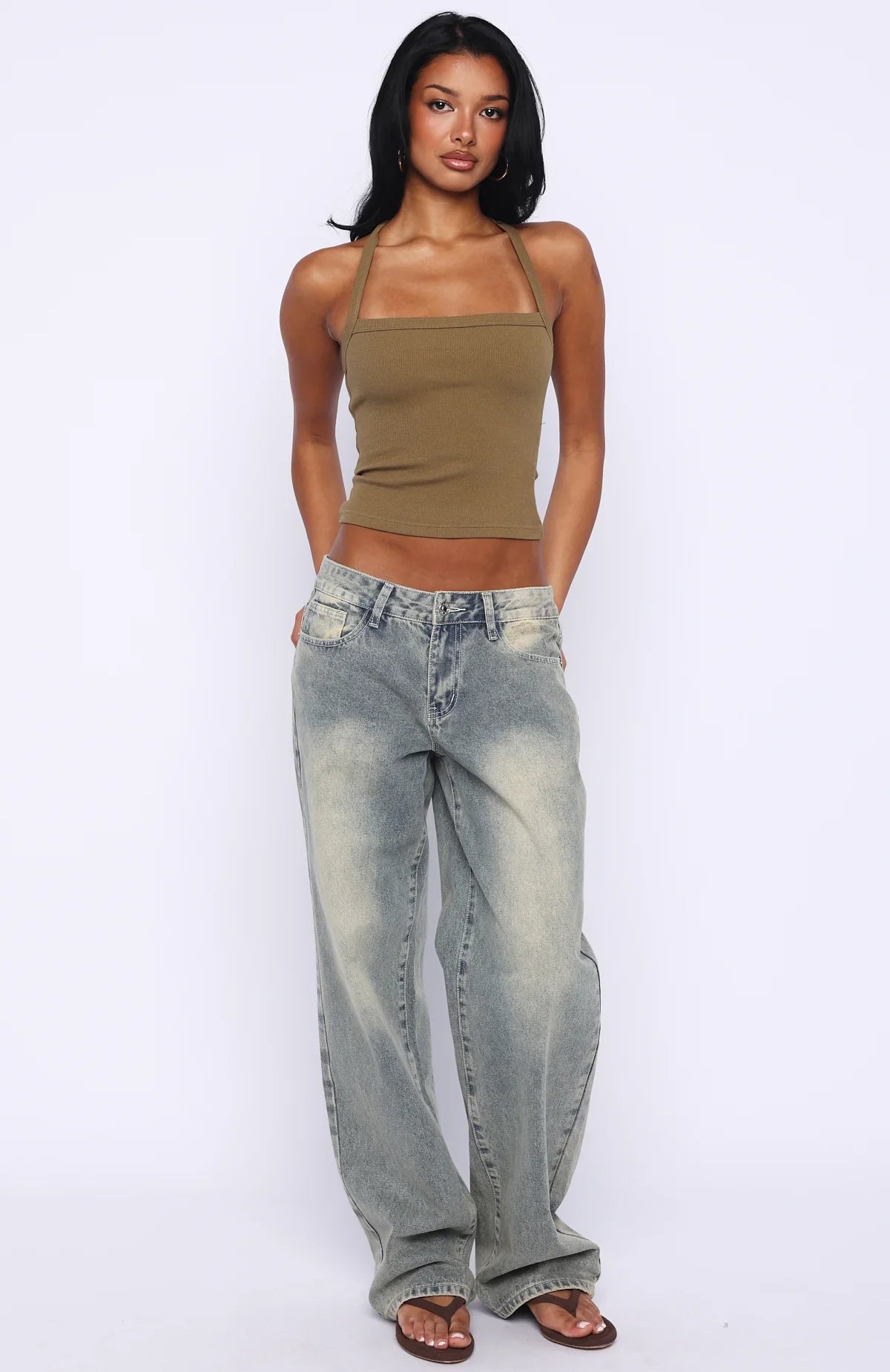 A Minute Later Ribbed Top Olive