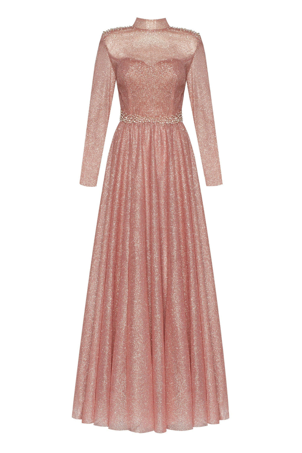 Misty Rose Long sleeve maxi dress decorated with shiny rhinestones