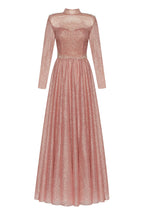 Misty Rose Long sleeve maxi dress decorated with shiny rhinestones