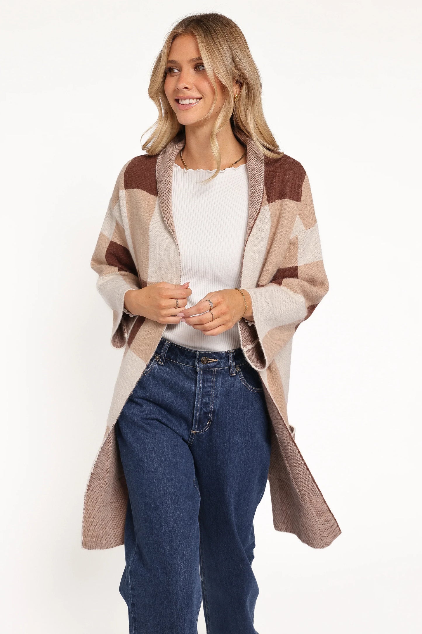 Ecoya Long Cardigan Brown Plaid