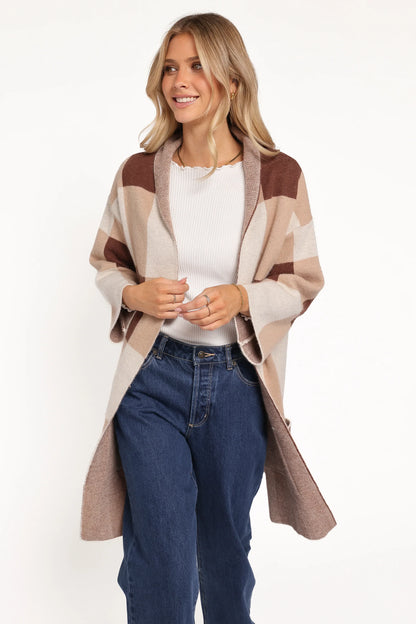 Ecoya Long Cardigan Brown Plaid