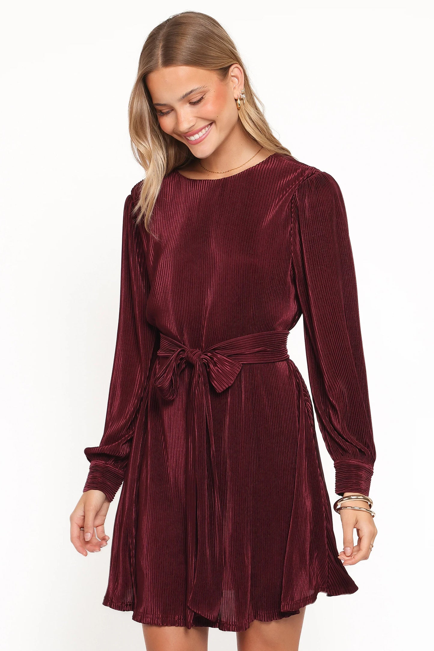 Joy Plisse Mini Dress Burgundy