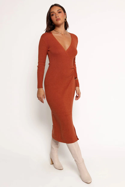 Kellan Wrap Midi Dress Bronze