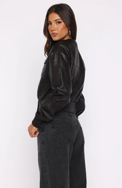 Shes Sassy PU Jacket Coffee