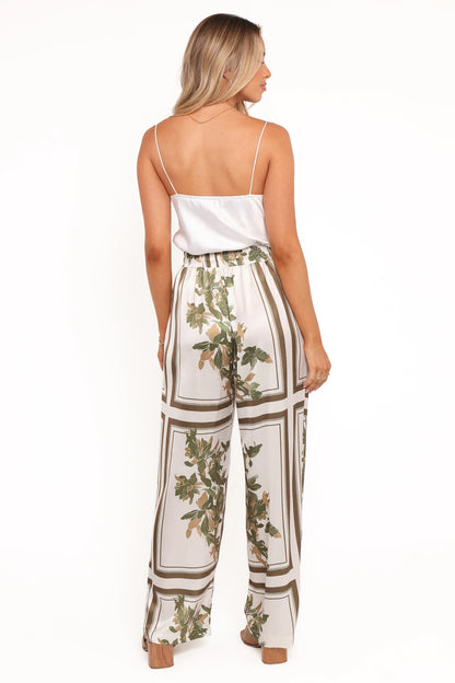 Lara Wide Leg Pants Olive Print