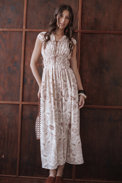 Safira Midi Dress Brown Paisley