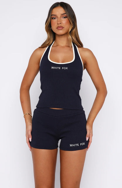 Doing My Best Ribbed Halter Top Navy