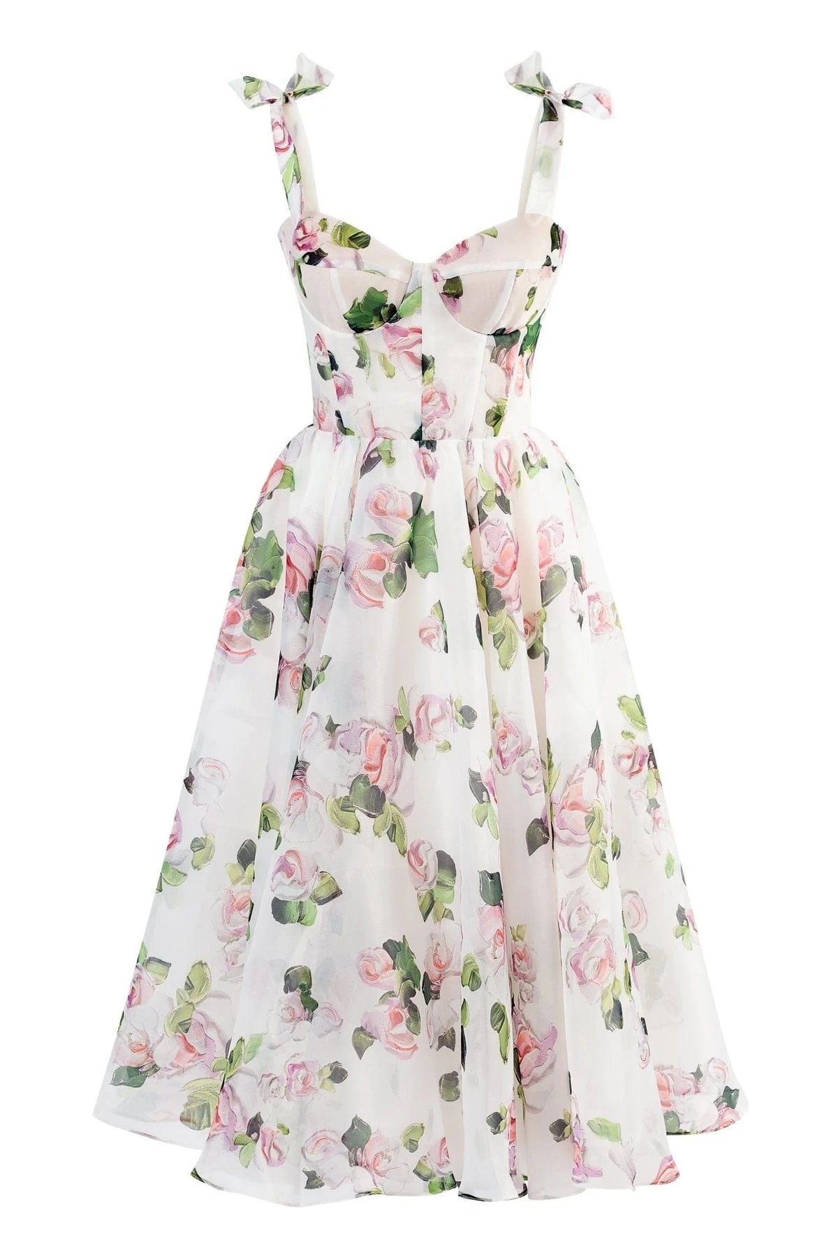 Tender floral midi tie strap dress