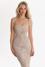 Beige sequinned maxi dress