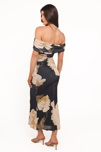 Koda Off Shoulder Midi Dress Black Floral