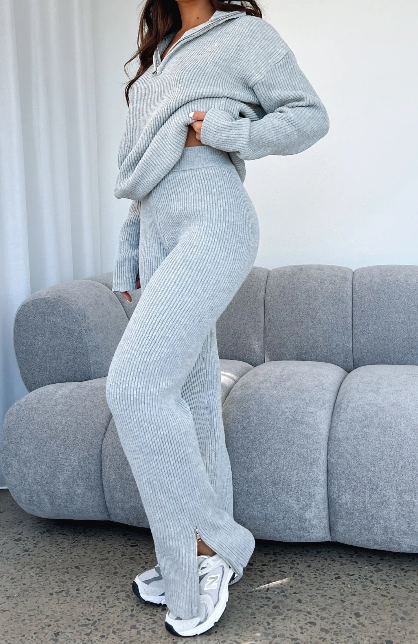 Lets Get Cosy Knit Pants Grey Marle