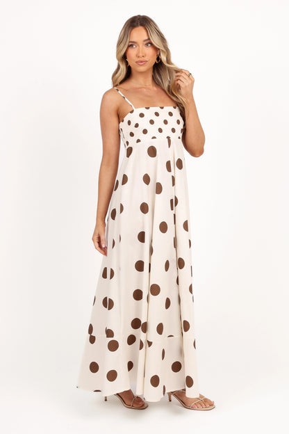 Deenie Maxi Dress Chocolate Brown Spot