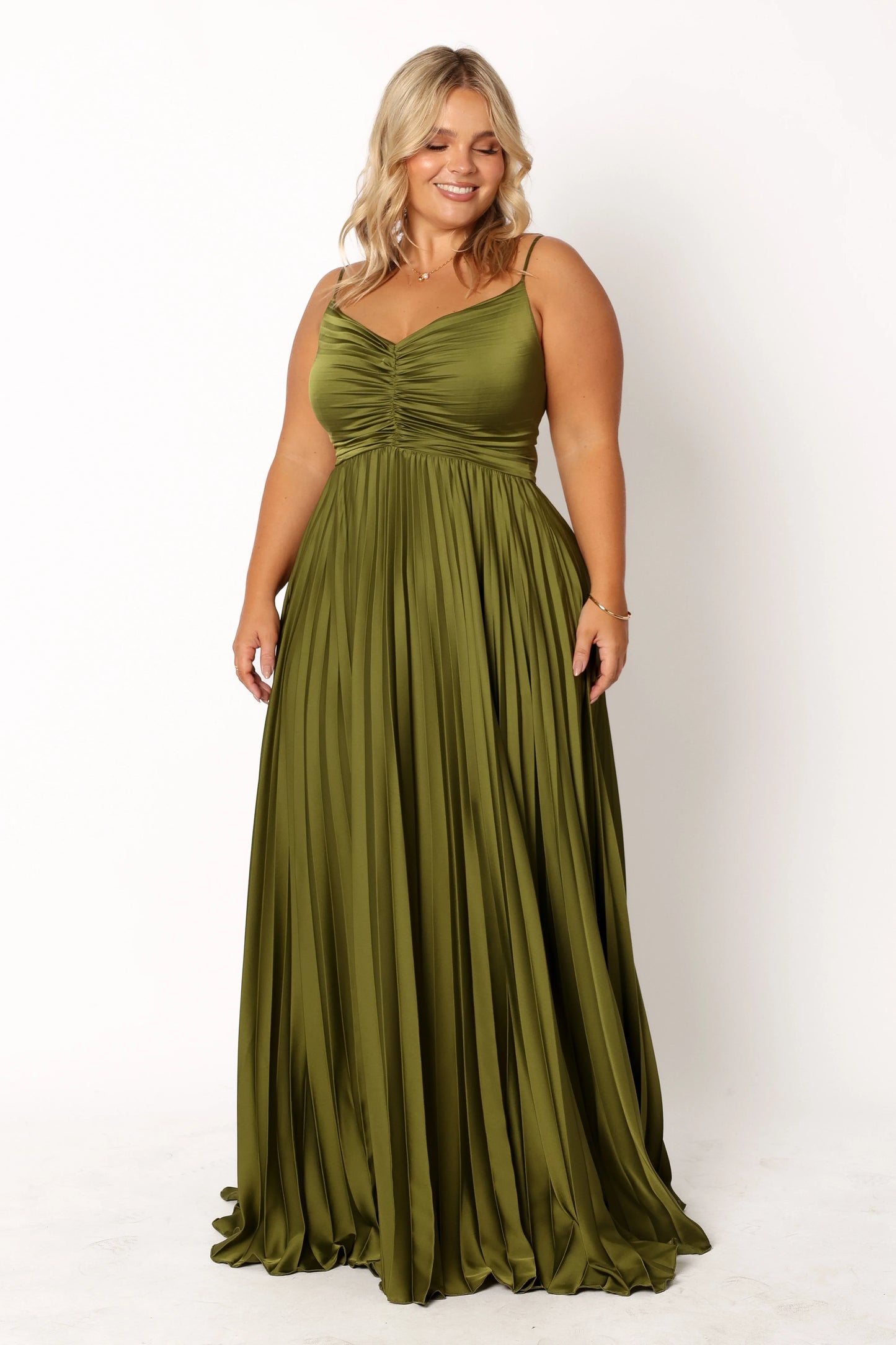 Naira Pleated Maxi Dress Palm Green