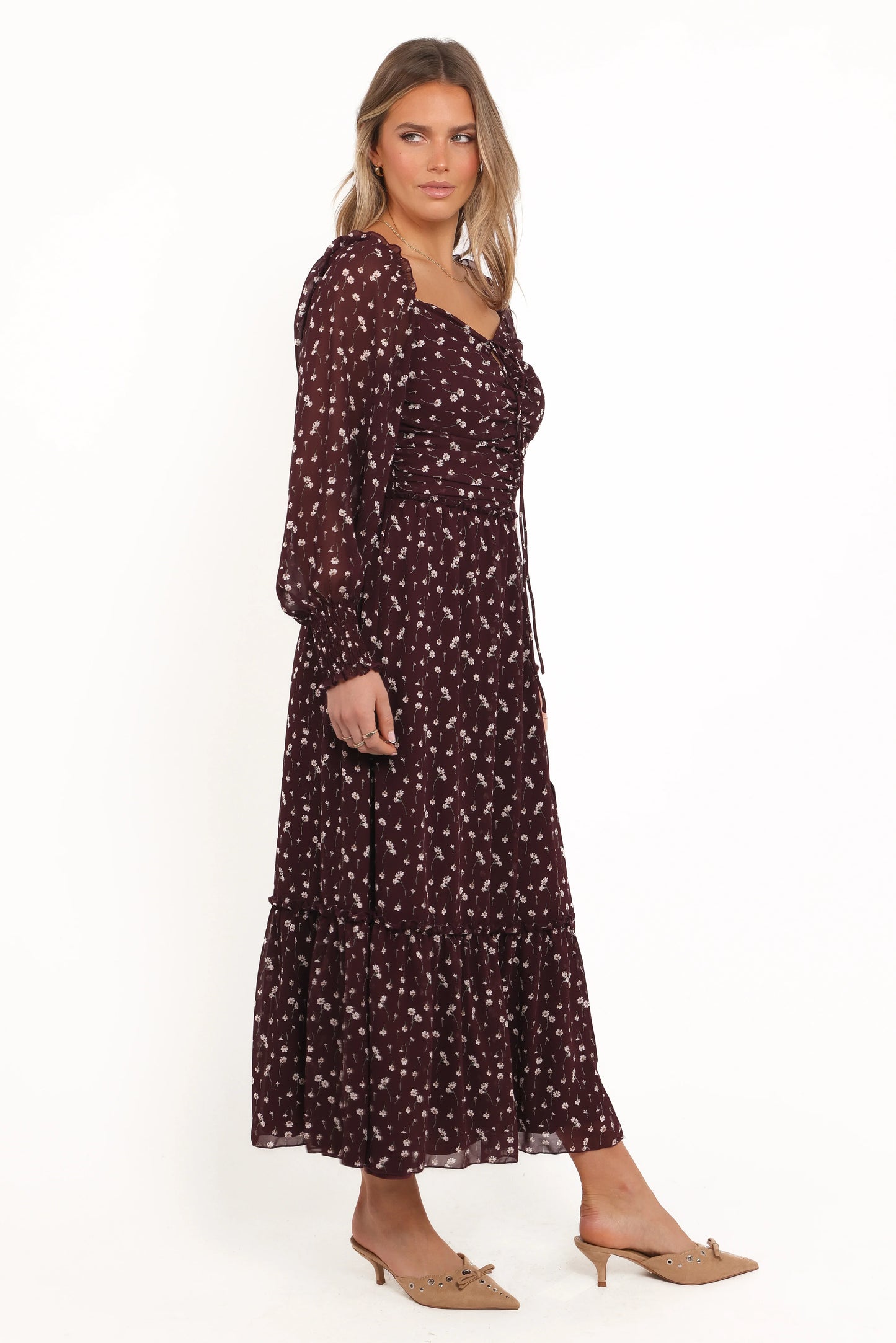 Keziah Long Sleeve Maxi Dress Burgundy Floral