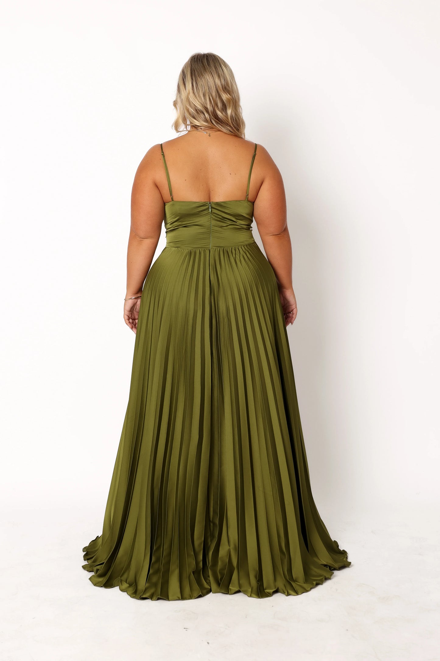 Naira Pleated Maxi Dress Palm Green