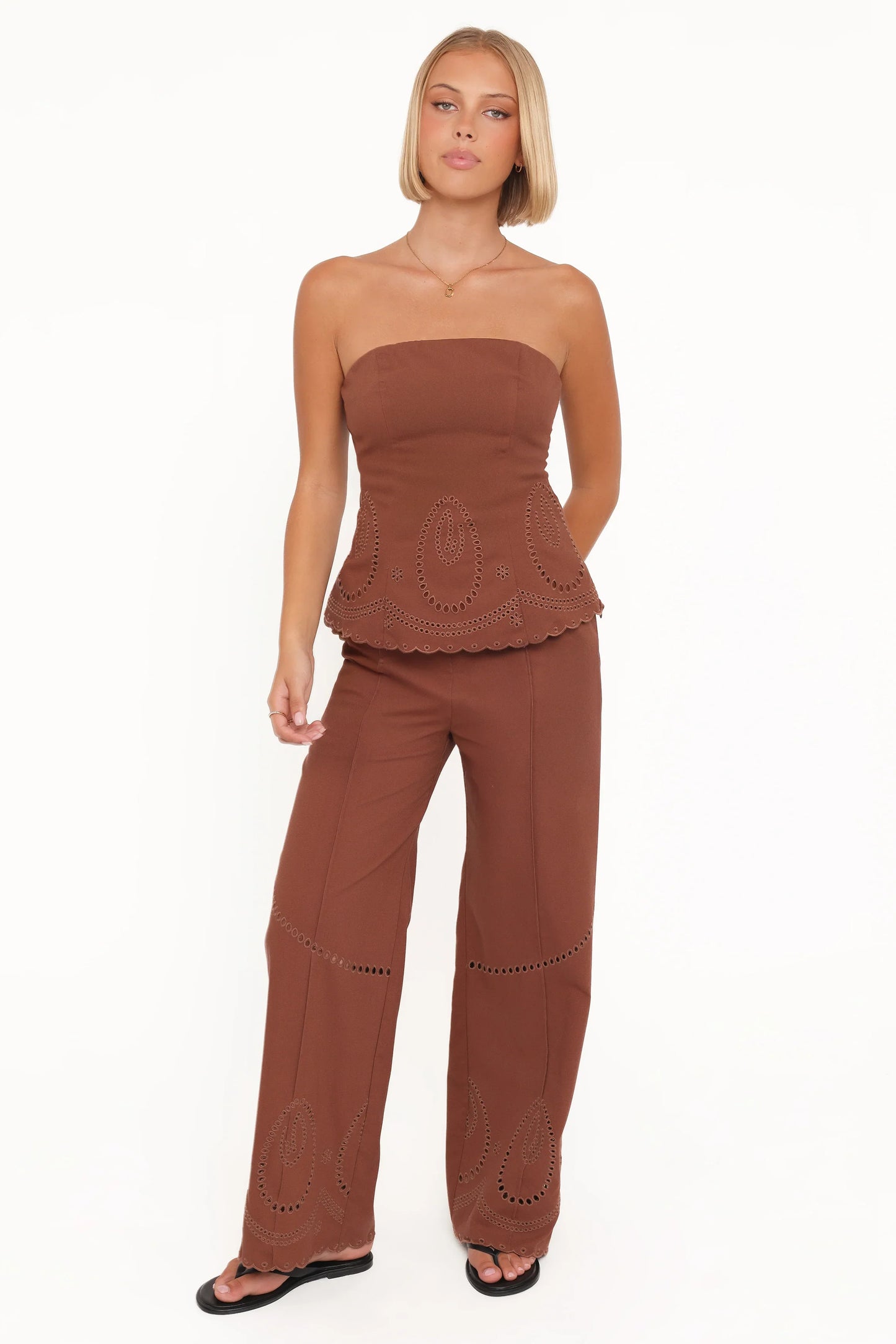 Benton Eyelet Strapless Top Brown