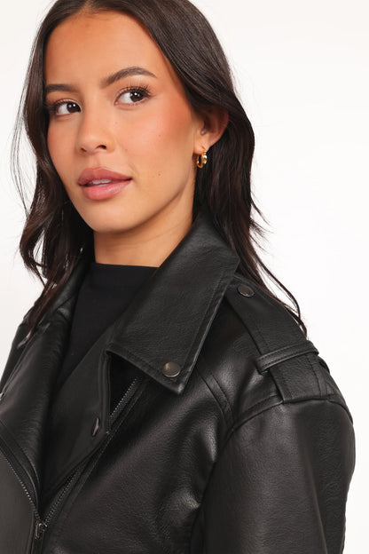 Parsons Oversized Faux Leather Moto Jacket Black
