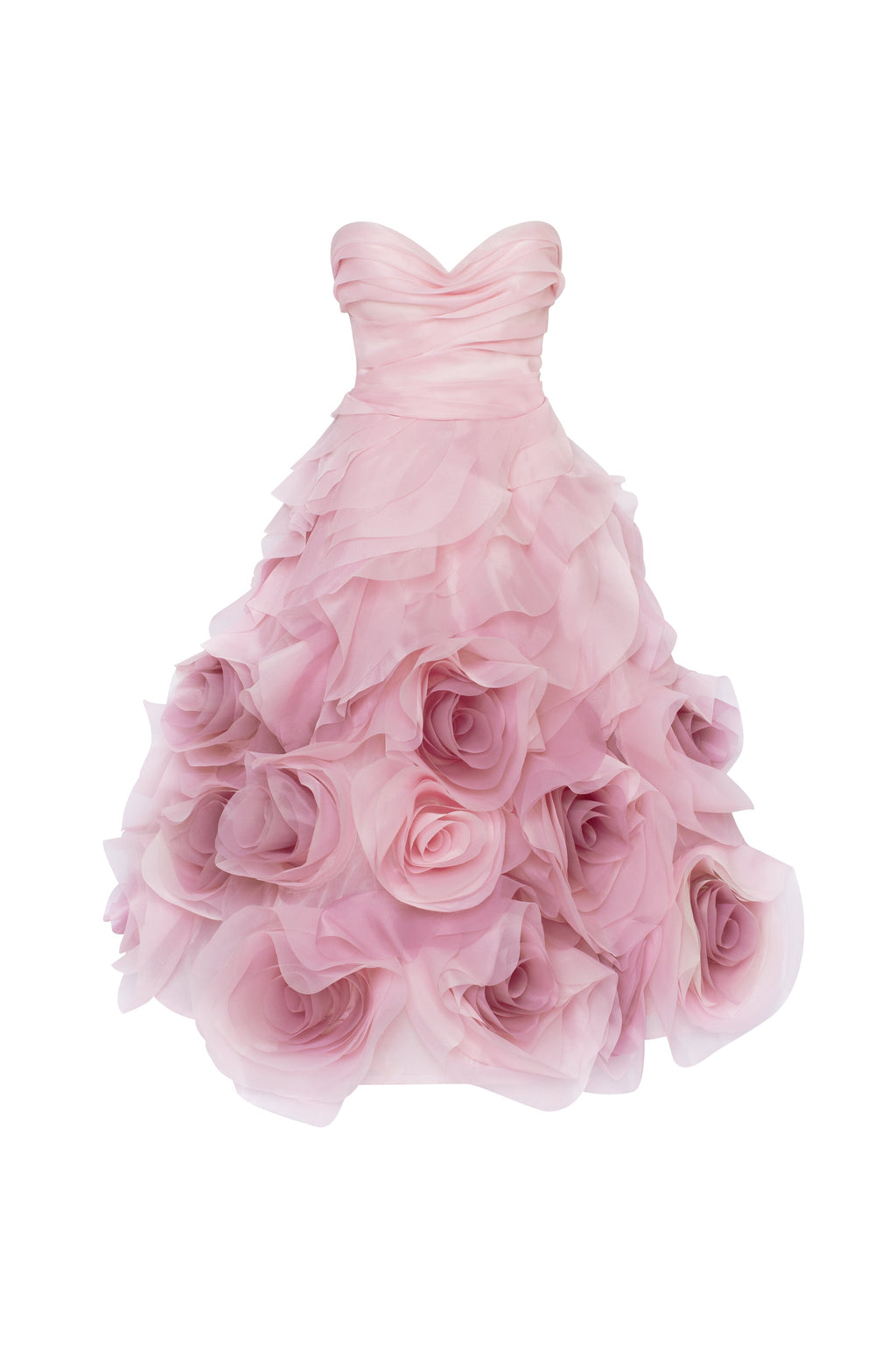 Dramatic flowered organza midi dress in misty rose Glow Up