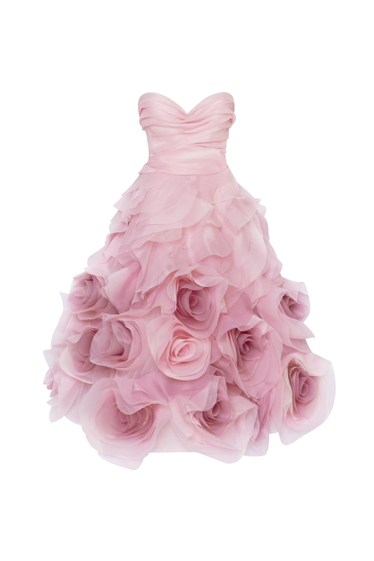 Dramatic flowered organza midi dress in misty rose Glow Up