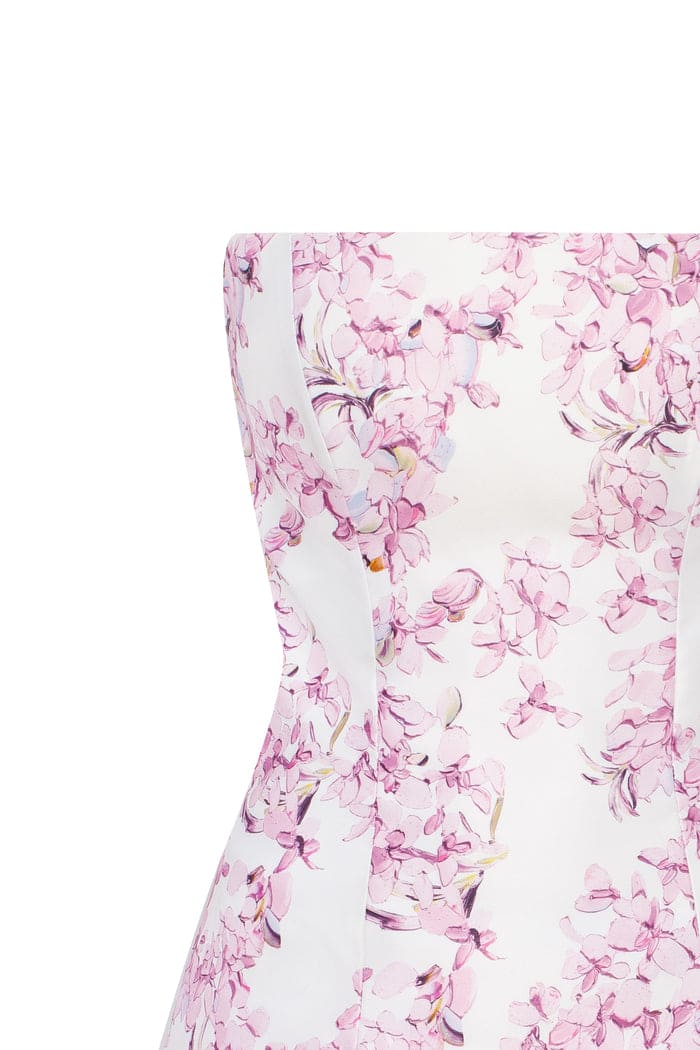 Strapless pink sakura mini dress with accent lacing
