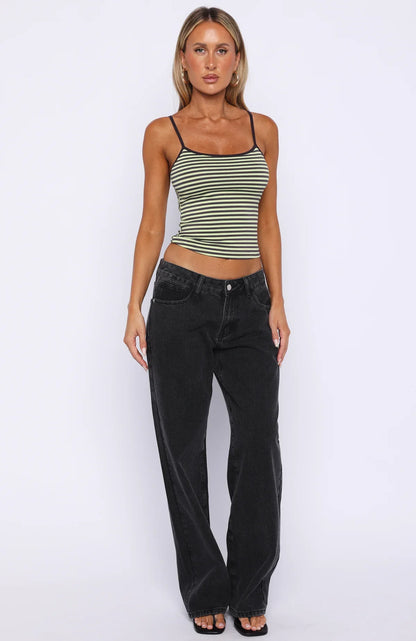 Just Let It Go Singlet Green Plum Stripe