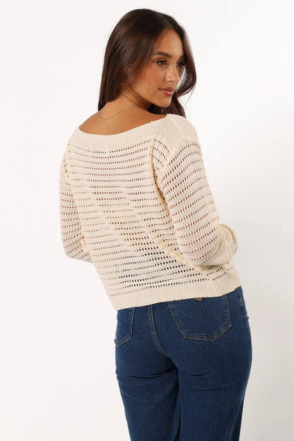 Tricia Open Weave Knit Sweater Cream