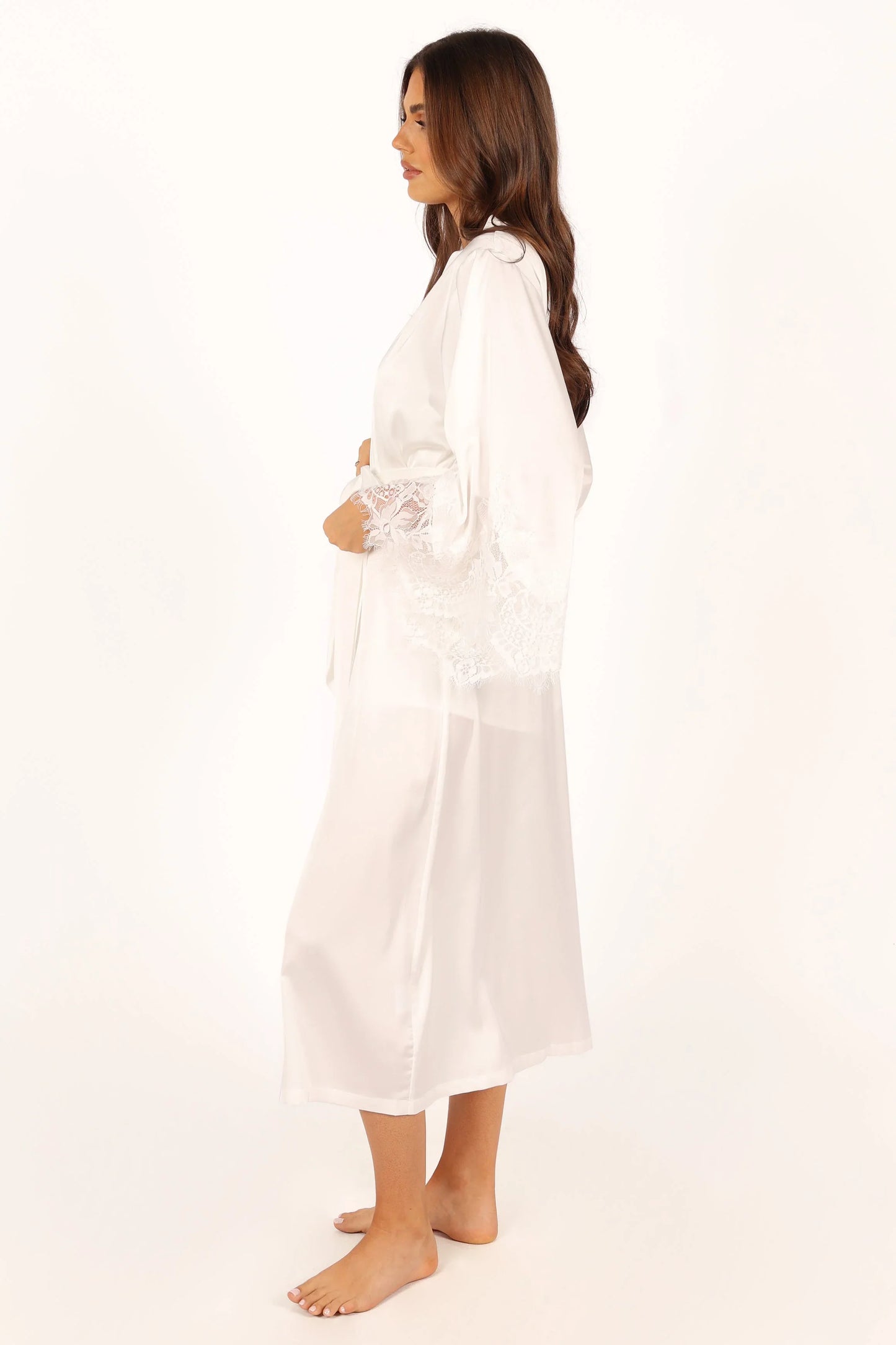 Darani Full Length Lace Trim Robe Ivory