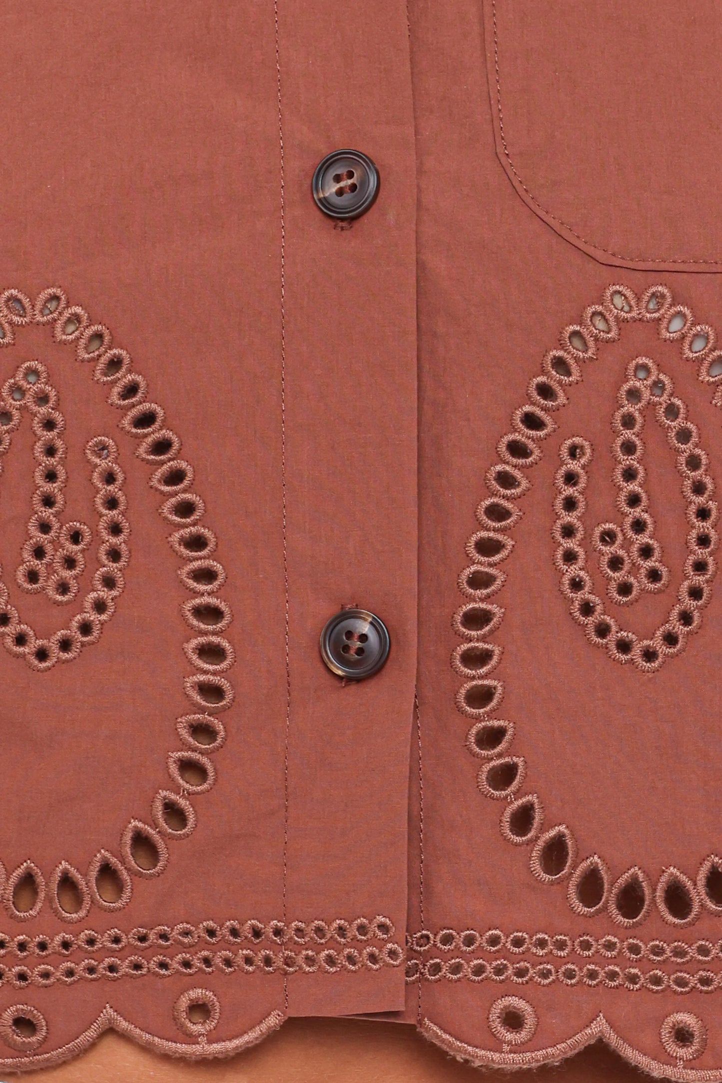 Williams Cropped Eyelet Button Up Shirt Brown