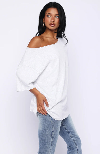 Give Me Options Off Shoulder Tee Light Grey Marle