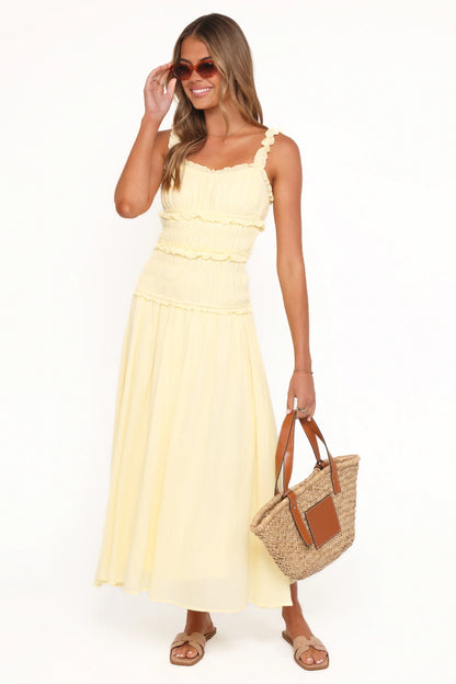 Enola Gather Midi Dress Yellow