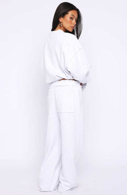 On My Own Terms Wide Leg Sweatpants Grey Marle