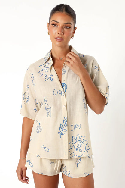 Davey Short Set Cream Blue