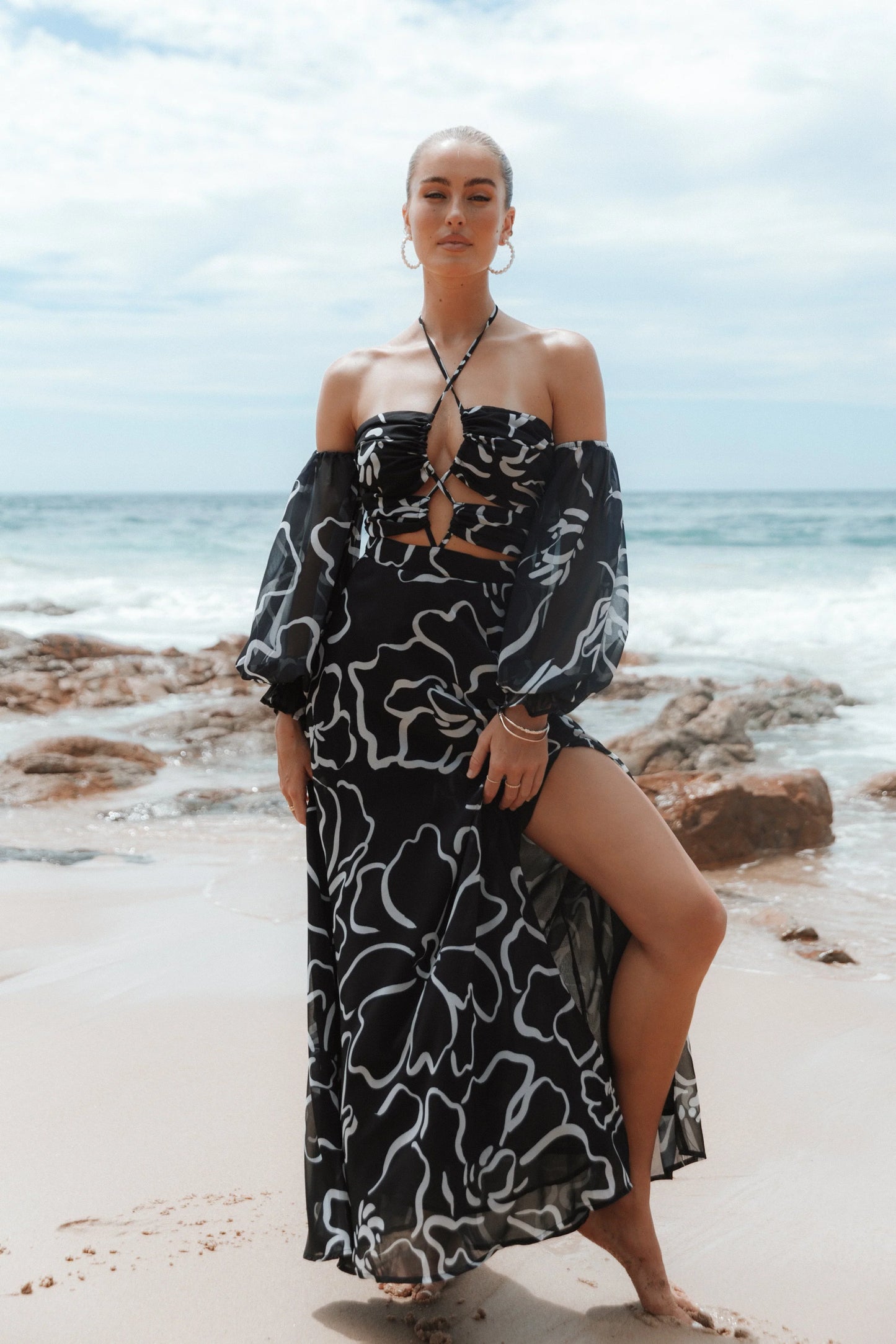 Karma Maxi Dress White Black Floral
