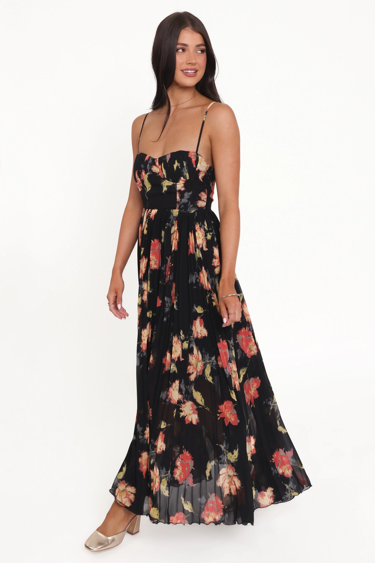 Achanti Pleated Maxi Dress Black Multi