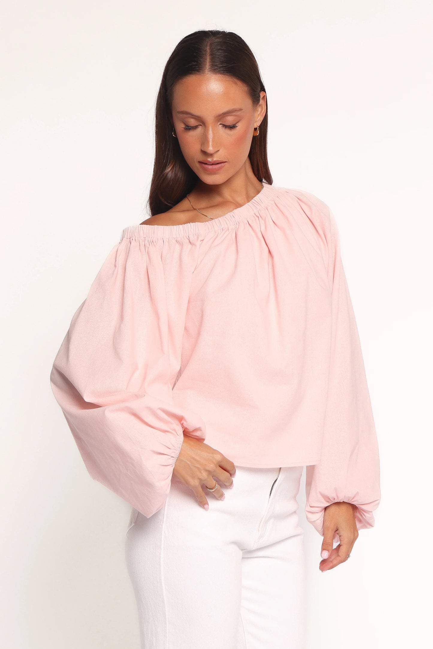 Zion Off Shoulder Long Sleeve Top Pale Pink