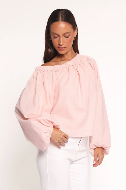 Zion Off Shoulder Long Sleeve Top Pale Pink