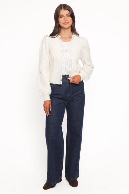 Silvie Lace Front Tie Cardigan Cream