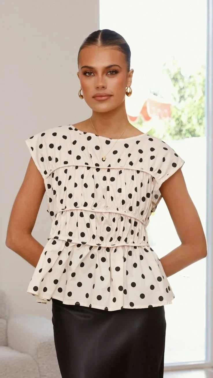 Kienna Top Cream Black Polka Dot