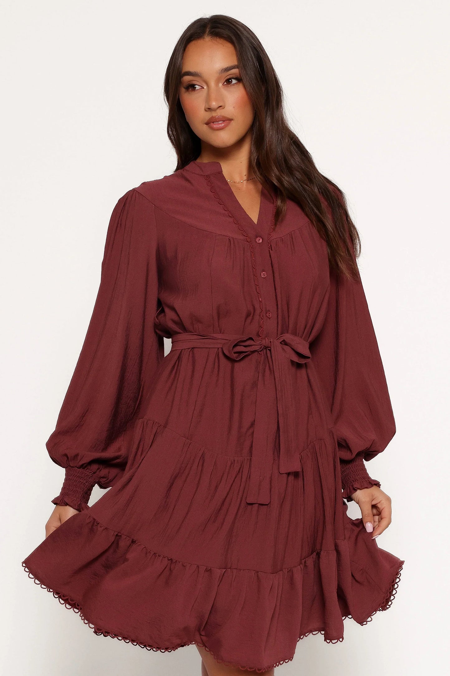Pierce Long Sleeve Mini Dress Dark Wine