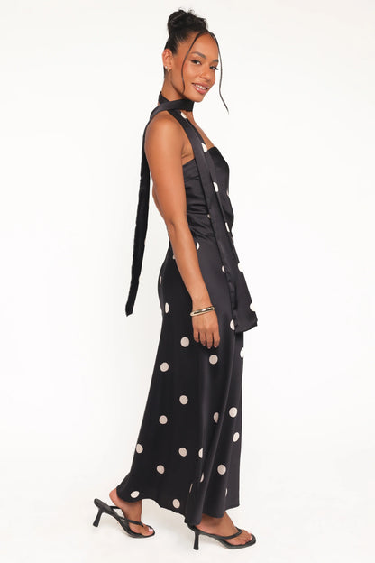 Jutta Strapless Maxi Dress Black Polka Dot