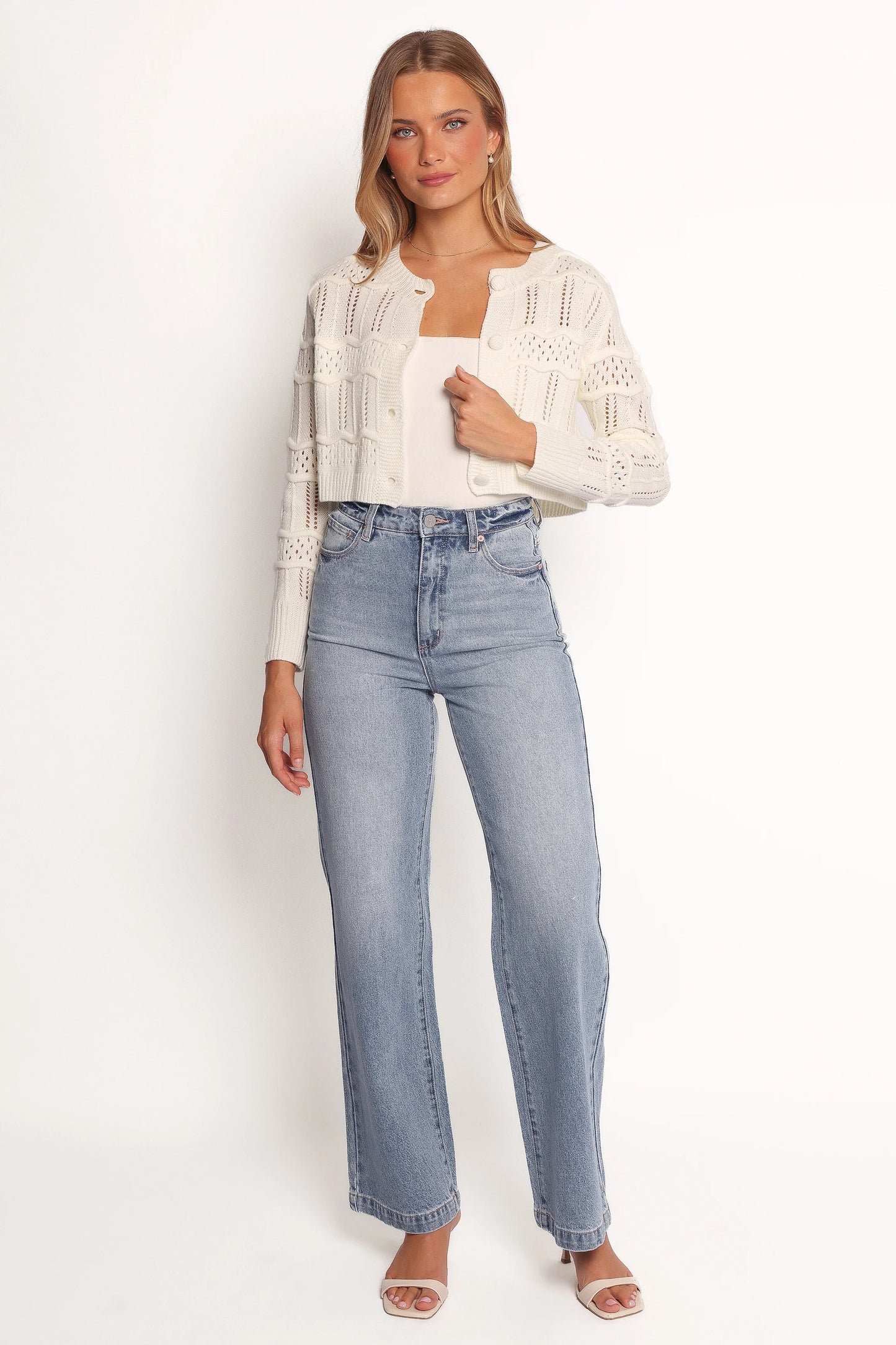 Aidy Crop Button Front Cardigan White