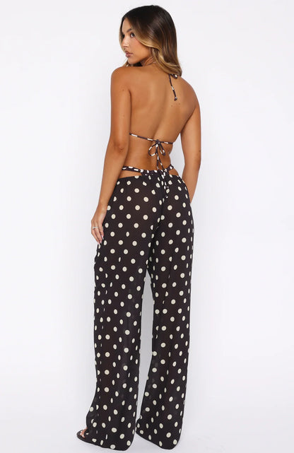 Croatian Coast Pants Choc Cream Polka Dot