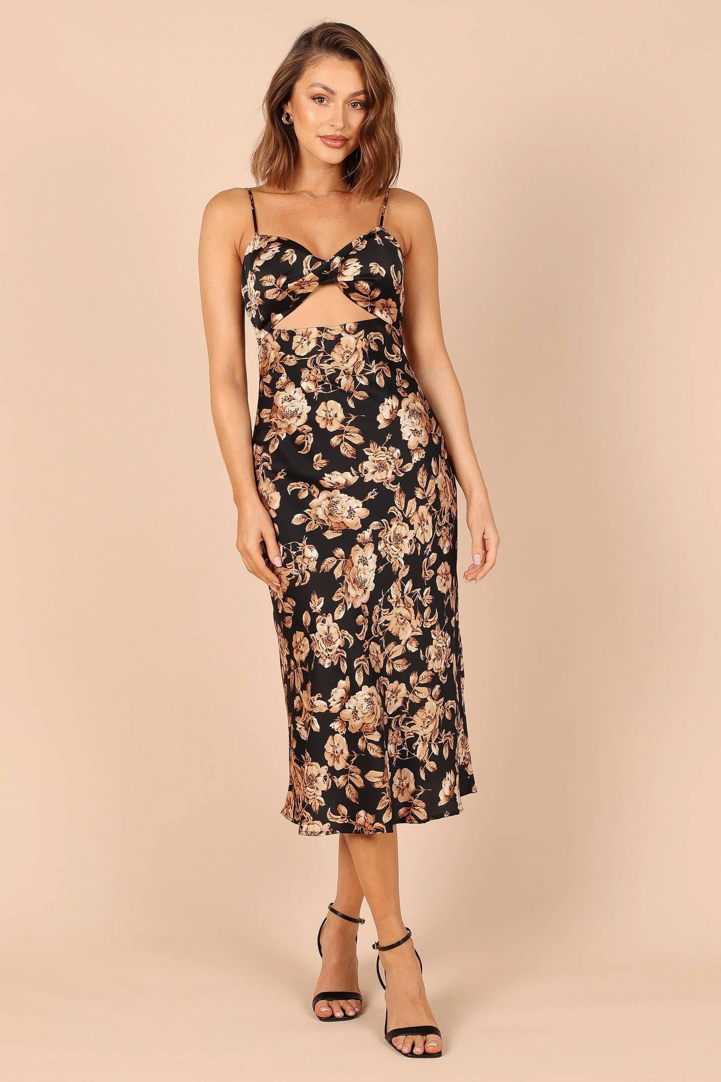Saga Cut Out Midi Dress Black Floral